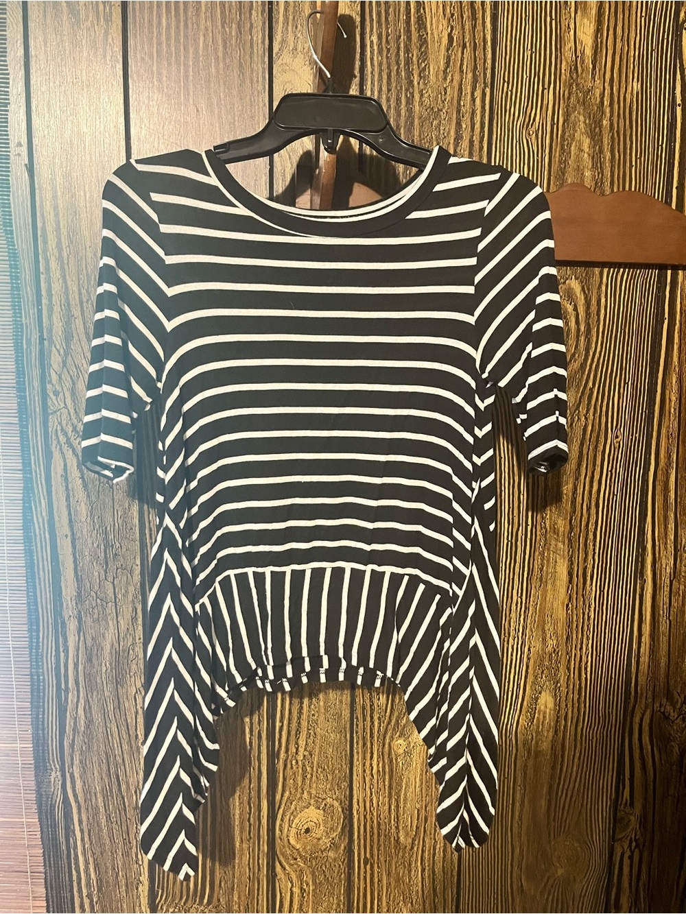 Monteau Black and White Striped Short Sleeve Tunic